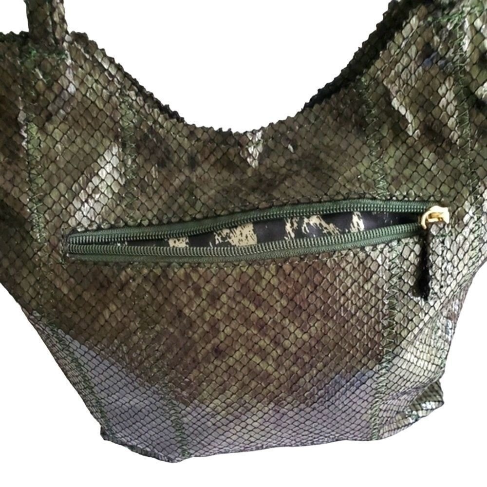 Sondra Roberts Faux Snakeskin Tote‎ Bag Greenish Grey Micro-Scale Print NWOT - Picture 7 of 9